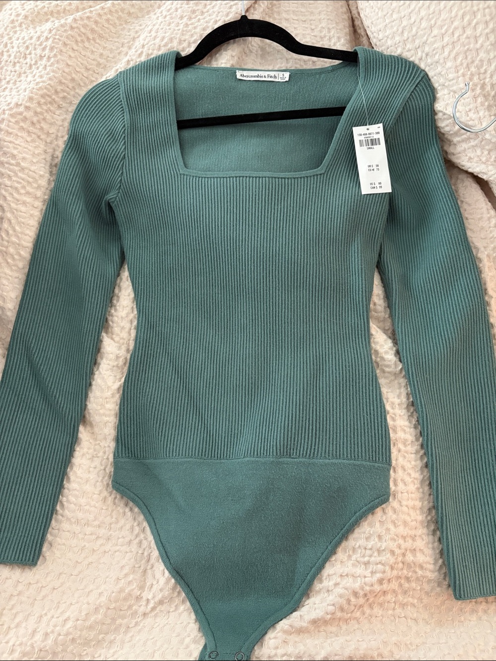 Abercrombie & Fitch Sage Ribbed Square-Neck Bodysuit Sweater